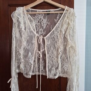 Sheer Lace Tie-Front Top